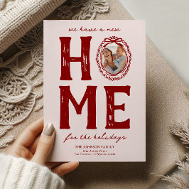 Nieuw huis roze rood krabbel kerstvakantie feestdagenkaart