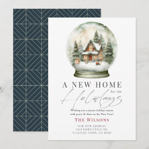 Nieuw huis Sneeuw Wereldbol Kerstvakantie Kaart