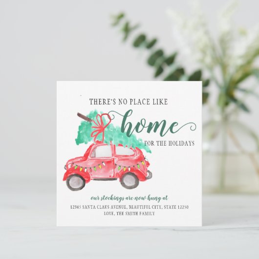 Nieuw huis voor de kerstboom Feestdagen verhuizen Aankondiging (Staand voorkant)