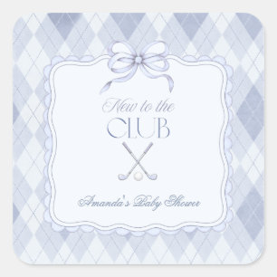 Nieuw in de Club Blue Boy Golf Baby Shower Decor Vierkante Sticker