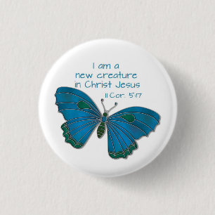 Nieuw in Jezus 2 Korintiërs 5:17 Blauwe Vlinder Ronde Button 3,2 Cm