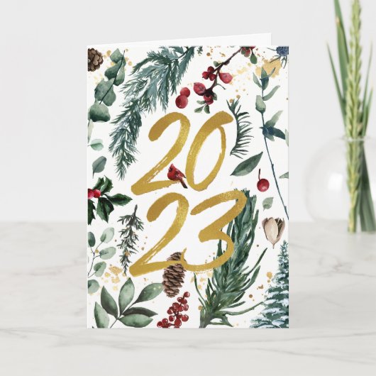 Nieuw jaar 2023 Gold Confetti Festive Pine Bough Feestdagen Kaart (Voorkant)