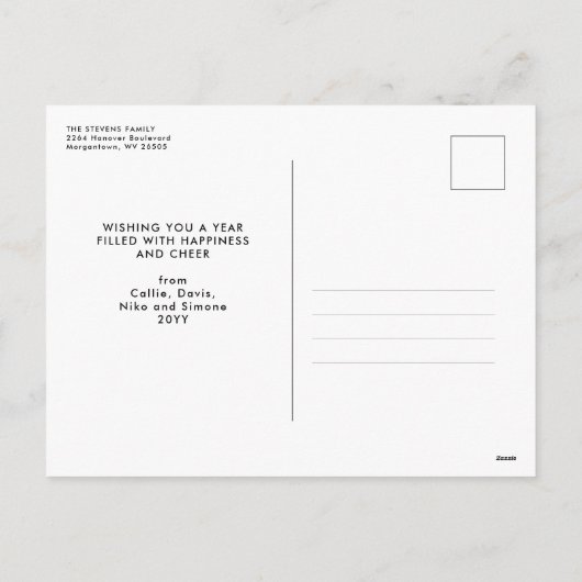 Nieuw jaar, cheer eenvoudig, modern wit feestdagenkaart (Achterkant)