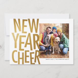 Nieuw jaar Cheer faux Goud leuk, foto Holiday Car Feestdagenkaart