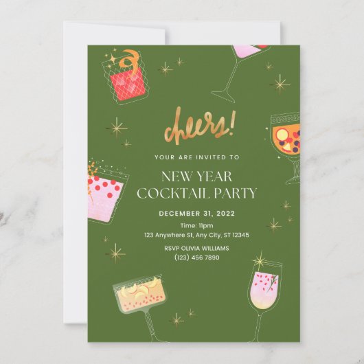 Nieuw jaar cocktailparty kaart (Voorkant)