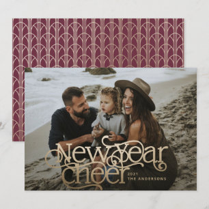 Nieuw jaar Foto Art Deco typografie Bourgogne Feestdagenkaart