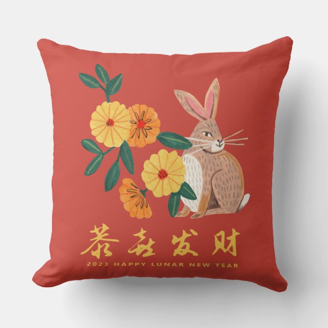 Nieuw jaar konijnenvakantie kussen (Voorkant)