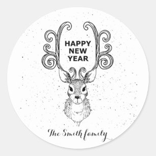 Nieuw Jaar magische zwarte en witte rendiervierkan Ronde Sticker