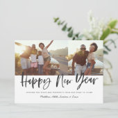 Nieuw jaar multi-foto modern script stijlvol feestdagenkaart (Staand voorkant)