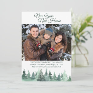 Nieuw Jaar Nieuw Huis Winter Bos Verhuizen Aankondiging