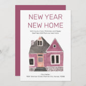 Nieuw Jaar Nieuw Thuis Roze Huis Verhuisbericht Feestdagenkaart (Voorkant / Achterkant)