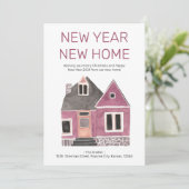 Nieuw Jaar Nieuw Thuis Roze Huis Verhuisbericht Feestdagenkaart (Staand voorkant)