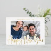 Nieuw jaar oud script foto White Gold Folie Feestdagenkaart (Staand Voorkant)