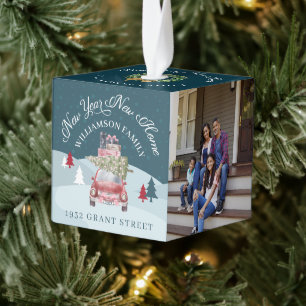 Nieuw jaar: Rode Retro auto auto's Kubus Ornament