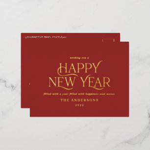 Nieuw jaar rood elegant minimum modern traditionee folie feestdagen briefkaart