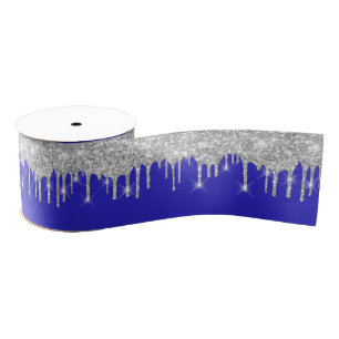 Nieuw jaar Streven Royal Blue Grey Silver Spark Grosgrain Lint