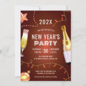 Nieuw jaar van Champagne String Lights Kaart (Voorkant)