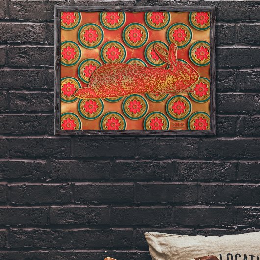 Nieuw jaar van het Chinese Red Gold Green Pattern  Poster
