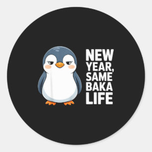 Nieuw Jaar Zelfde Baka Leven Grappige Pinguïn Anim Ronde Sticker
