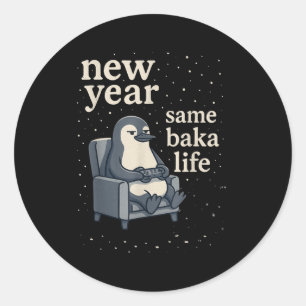 Nieuw Jaar Zelfde Baka Leven Pinguïn Grap Gamen Vi Ronde Sticker