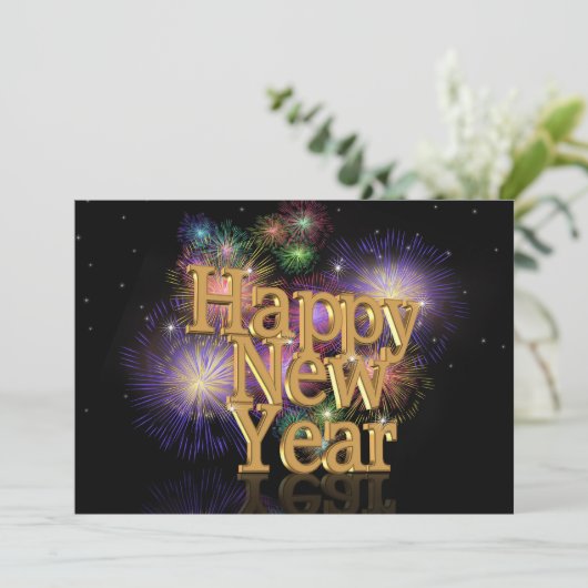 Nieuw jaar zelfs feestuitnodiging vuurwerk kaart (Staand voorkant)