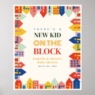 Nieuw Kind op het Block Neutral Huizen Baby shower Poster