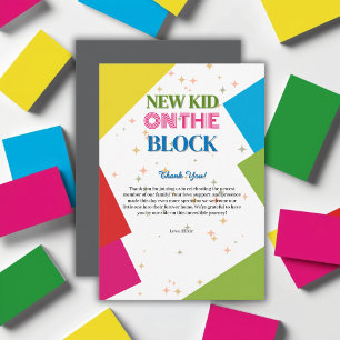 Nieuw Kind op het blok Kleurrijk Baby shower Bedankkaart