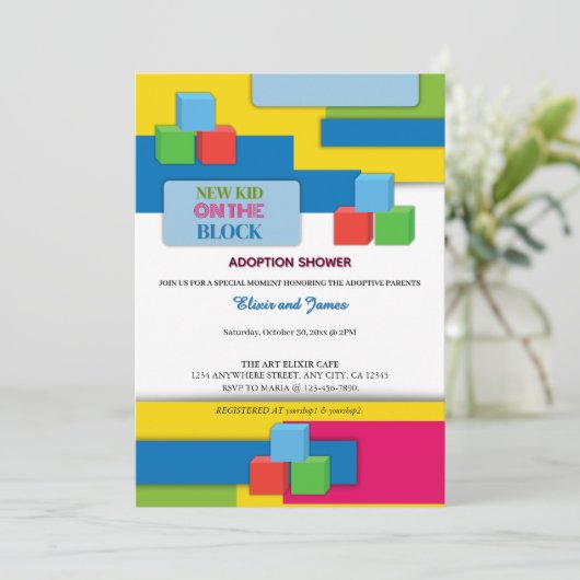 Nieuw Kind over blokadoptie bevordert Baby shower Kaart (Staand voorkant)