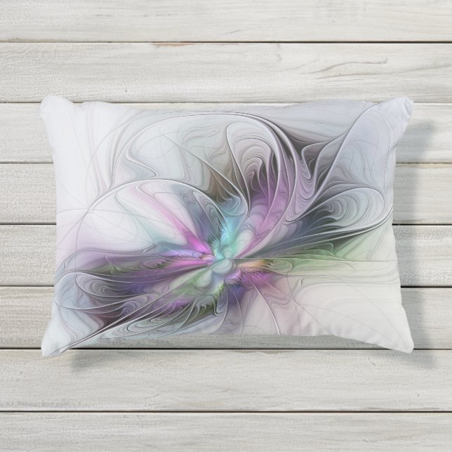 Nieuw leven, kleurrijke Abstracte fractale kunst F Buitenkussen (Voorkant)