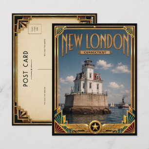 Nieuw Londen Connecticut Vintage Art Deco Gouden T Briefkaart