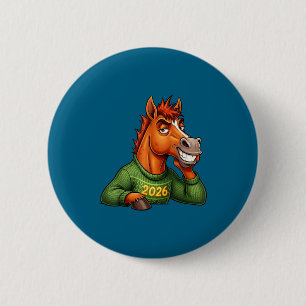 Nieuw maanjaard Paard Feestelijke Cartoon 1 Ronde Button 5,7 Cm