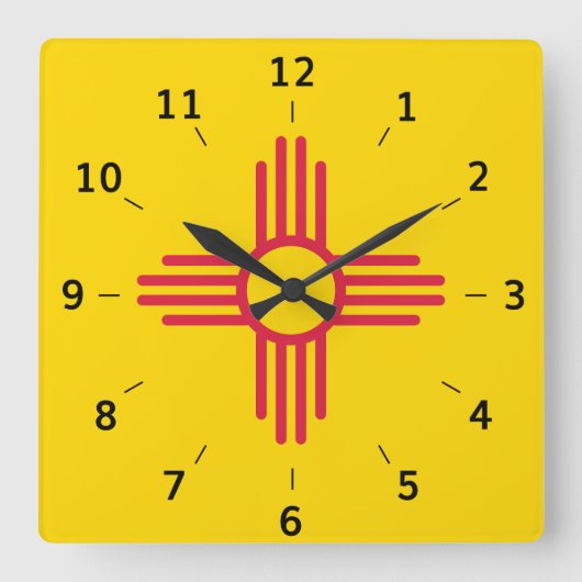Nieuw Mexico Zia Sun-symbool Square Wall Clock Vierkante Klok (Voorkant)