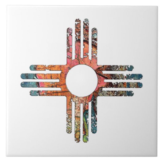 Nieuw Mexico Zia Zonnesymbool Tegeltje (Voorkant)