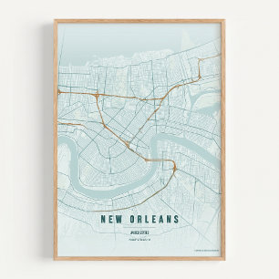 Nieuw-Orleans kaart rustieke NOLA wanddecoratie po Poster