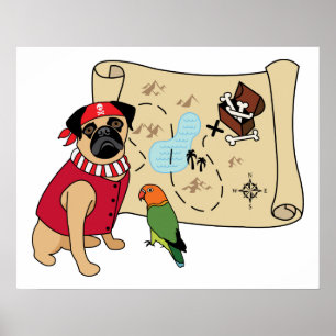 NIEUW!  Pirate Pug Design - Voeg je eigen ondersch Poster