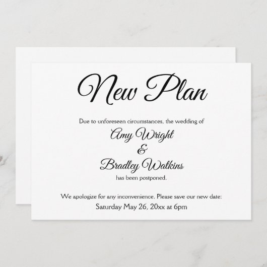 "Nieuw plan" elegante huwelijksaankondiging uitges Kaart (Voorkant / Achterkant)