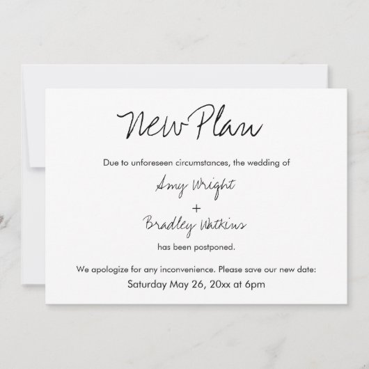 "Nieuw plan" Informele uitnodiging voor uitgesteld (Voorkant)