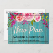 Nieuw plan Rustic Blue Wood Floral Weddenschap uit Briefkaart (Voorkant / Achterkant)