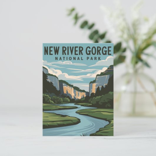 Nieuw River Gorge Nationaal Park Minimale Illustra Feestdagenkaart (Staand voorkant)