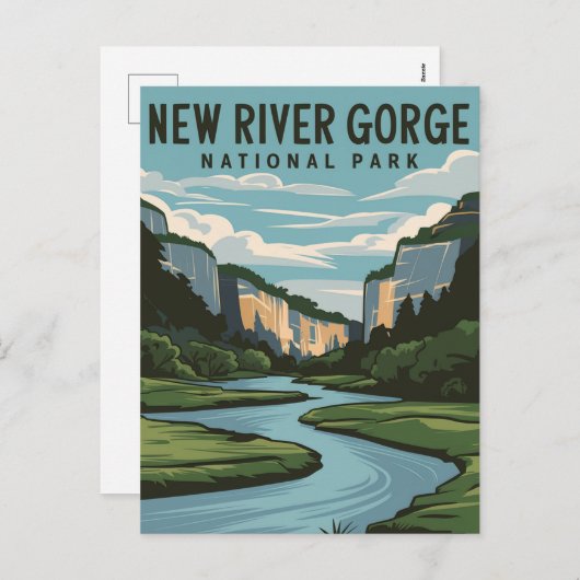 Nieuw River Gorge Nationaal Park Minimale Illustra Feestdagenkaart (Voorkant / Achterkant)
