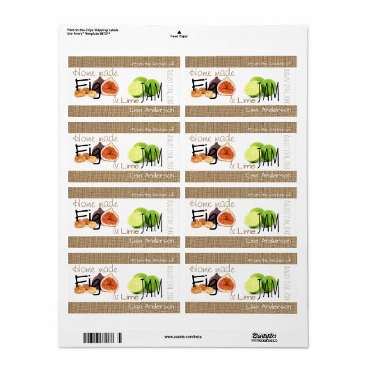 Nieuw Rustisch Fig en Limoen Jam gepersonaliseerd Etiket (Full Sheet)