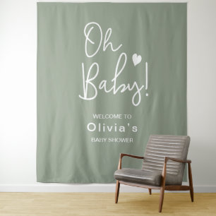 Nieuw script Neutraal Groen Baby shower Oh Baby Wandkleed