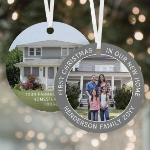 Nieuw startadres 1e Kerstmis Eenvoudige 2 foto gri Metalen Ornament