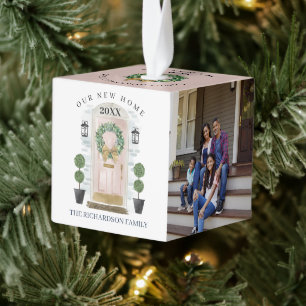 Nieuw startpunt voor de Feestdagen Roze Waterverf  Kubus Ornament