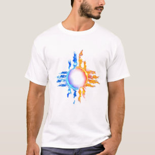 Nieuw symbool Mexico Zia in rode en blauwe vlammen T-shirt