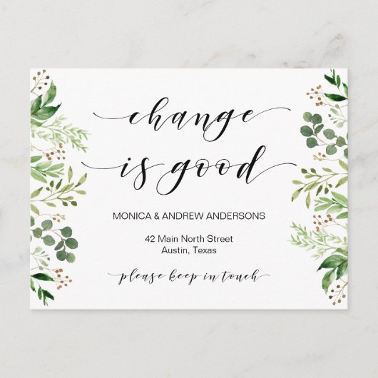 Nieuw thuisadres, Greenery, Moving Announge Briefkaart (Voorkant)