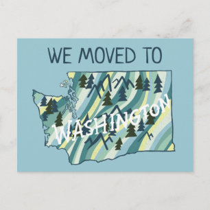 NIEUW THUISADRES Washington State Illustrated Map Briefkaart