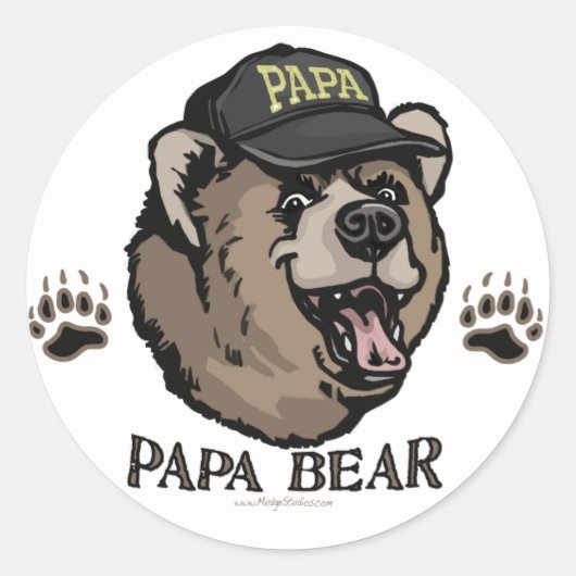 Nieuw Vaderdag Papa-Beer Ronde Sticker (Voorkant)