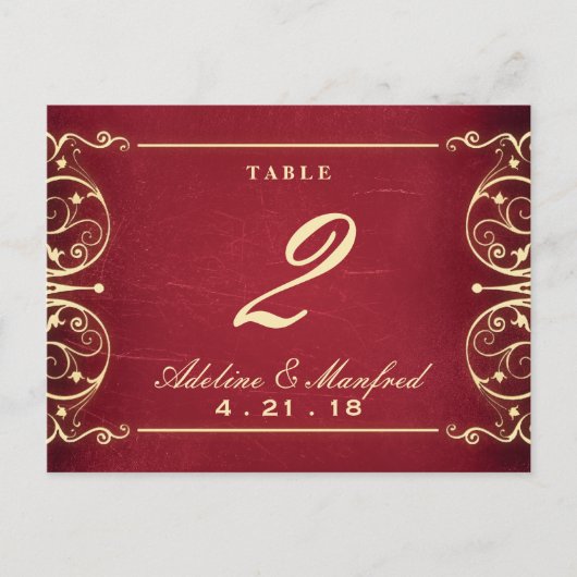 Nieuw Victorian: Red & Gold Table Number Briefkaart (Voorkant)