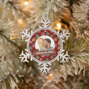 Nieuw Wed Mr. & Mrs. Tin Sneeuwvlok Ornament